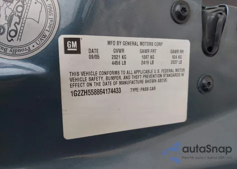 2006 Pontiac G6 Gt z USA, uszkodzony, nr VIN 1G2ZH558864174433